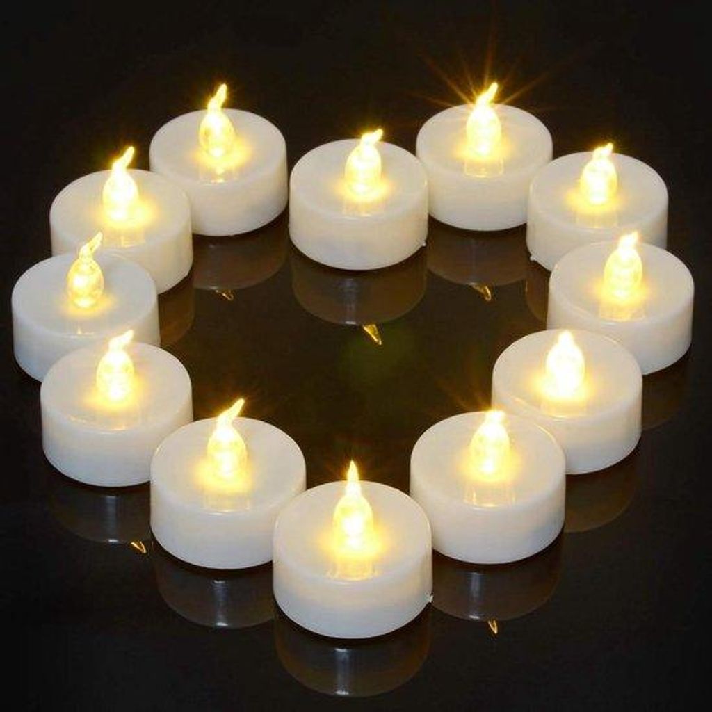 LED-Teelichter – Weihnachts-LED-Teelichter mit Zeitschaltuhr – Set mit 12 flammenlosen, batteriebetriebenen Votivkerzen – warmweiß – Dekor...