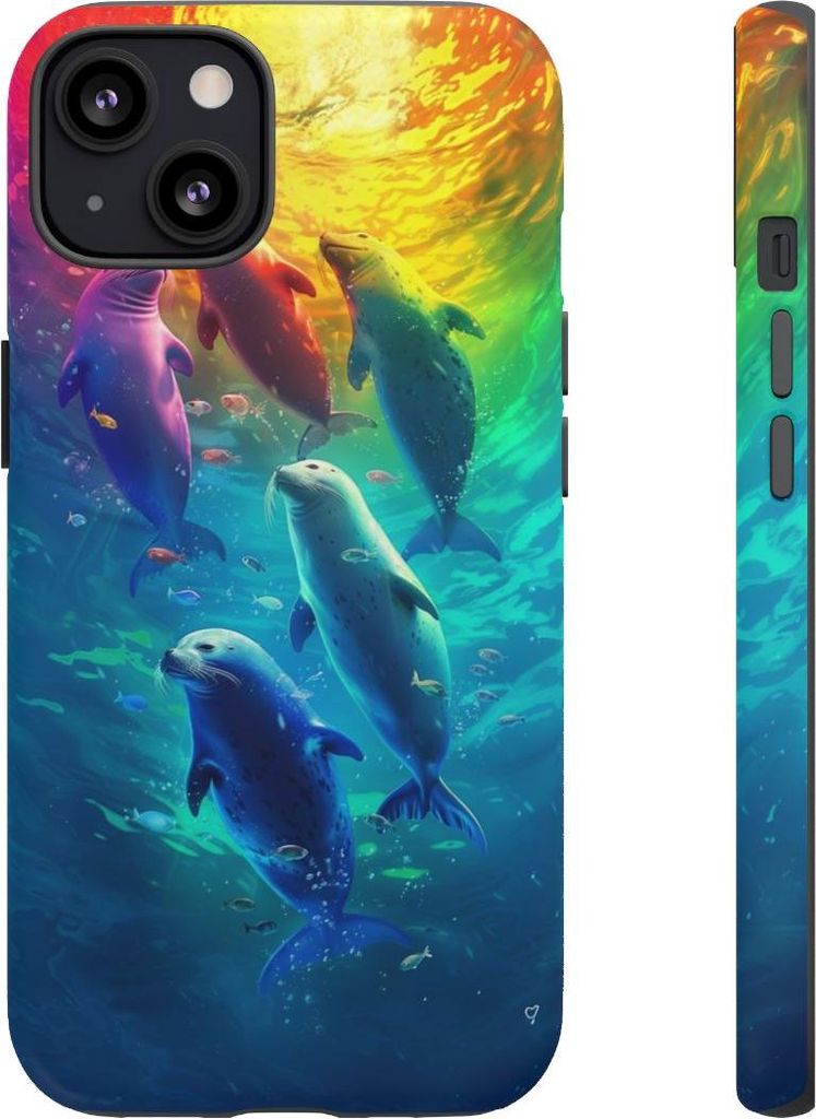 Bunte Seehunde unter lebendigem Licht – Hülle Kompatibel mit iPhone 13