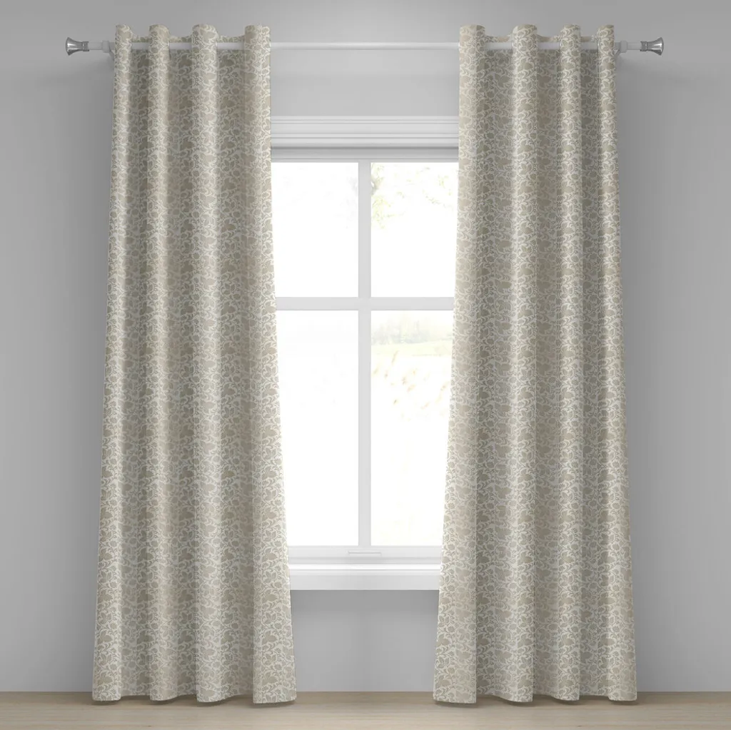 ABAKUHAUS Tenda con occhielli floreale, motivo classico rococò floreale in stile vittoriano tradizionale, tende decorative a 2 pannelli, 280 cm x 175 cm, beige bianco