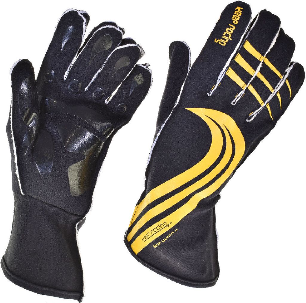 GRIP ULTRA II Motorsport Handschuhe, keep-racing , schwarz/gelb, Größe 4XS - 3XL, Größe:8 (XS) = 16.5 - 19cm