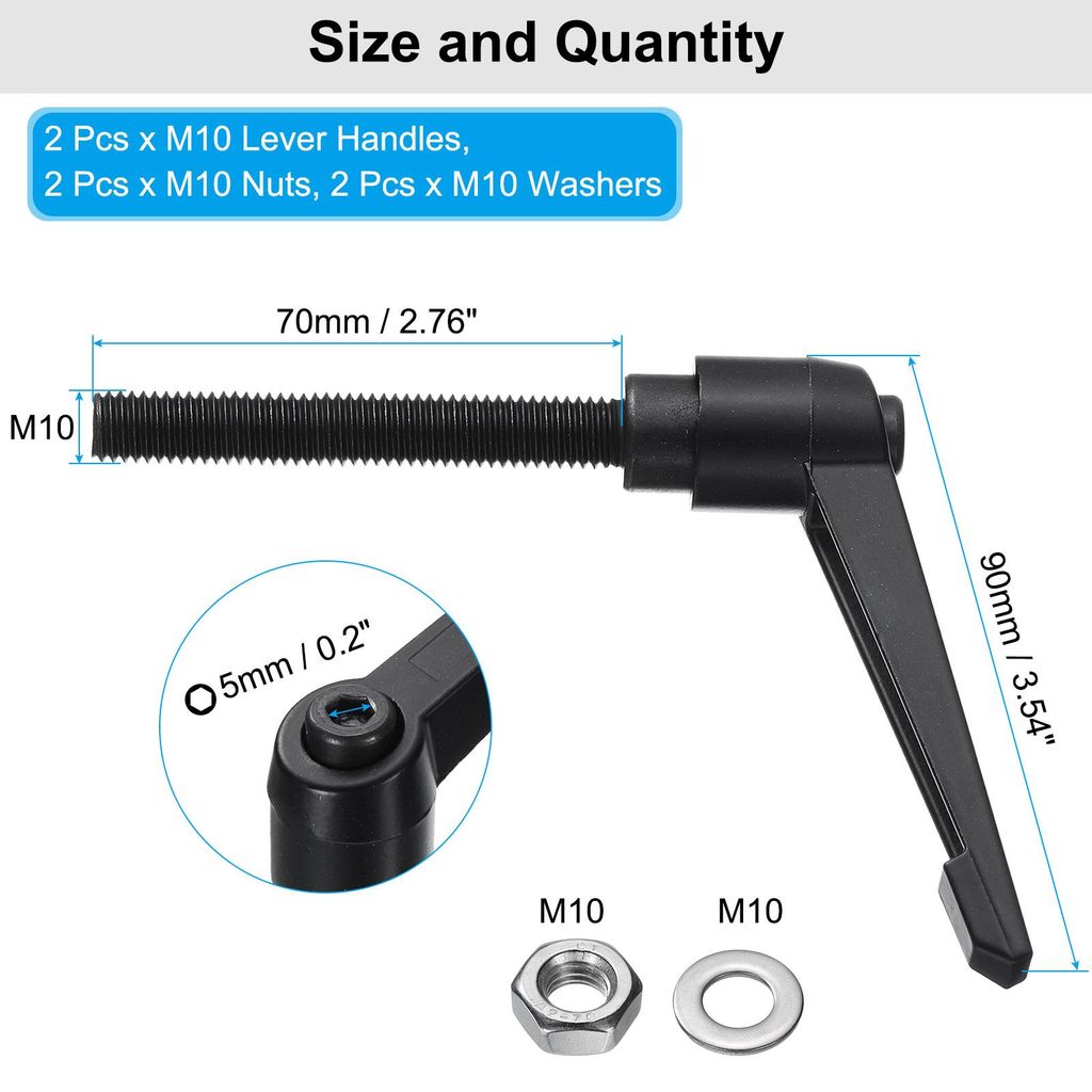 2 Stš¹ck Klemmhebel Griff M10 x 70mm mit Muttern Unterlegscheiben, Au?engewinde Klemmschraube Kn?pfe Kohlenstoffstahl Verstellbarer Klemmhebelgri...