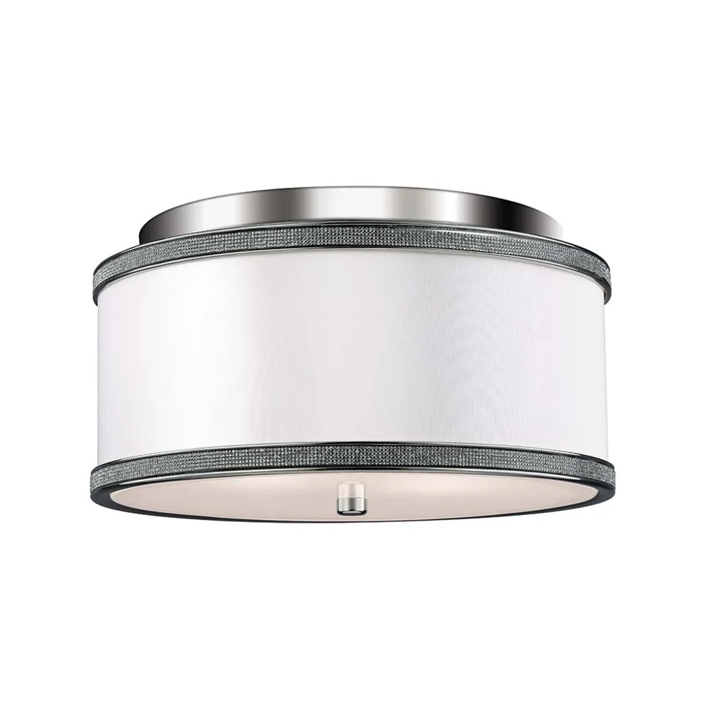Lumière salon plafonnier tissu Feiss 33cm rond nickel poli blanc