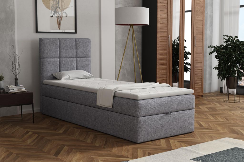 MR GROUP Boxspringbett GRAZ 70 x 200 cm Kinderbett, Jugendbett, Einzelbetten, Bett mit Stauraum, Polsterbett Matratze Topper H3 Schlafzimmer, hellgrau