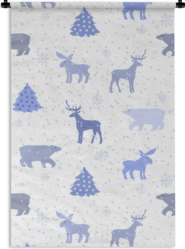 MuchoWow Wandteppich Wandbehang Hirsche - Muster - Schnee 60x90 cm Tapisserie Dekoration Wandtuch - Foto-Teppich - Abwaschbar