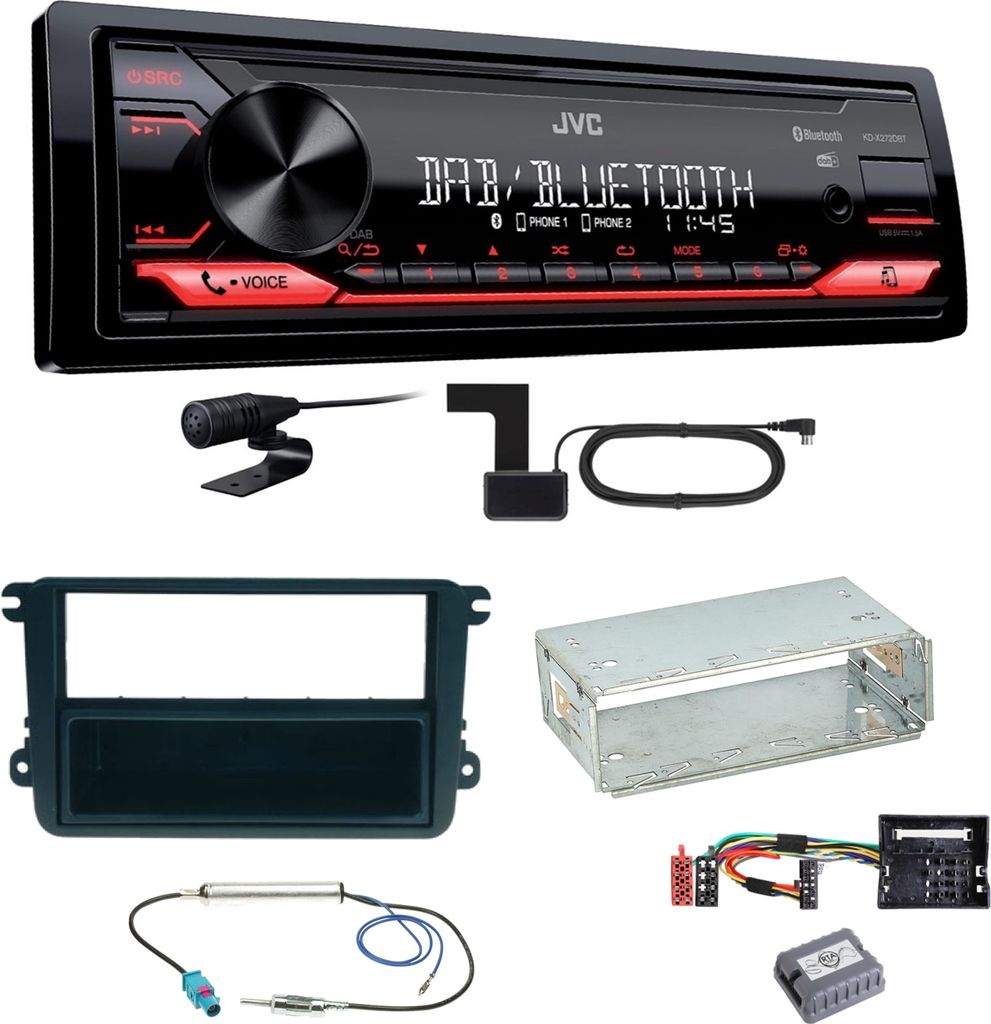 JVC KD-X272DBT DAB+ Bluetooth FLAC Einbauset für Skoda Fabia Roomster Praktik