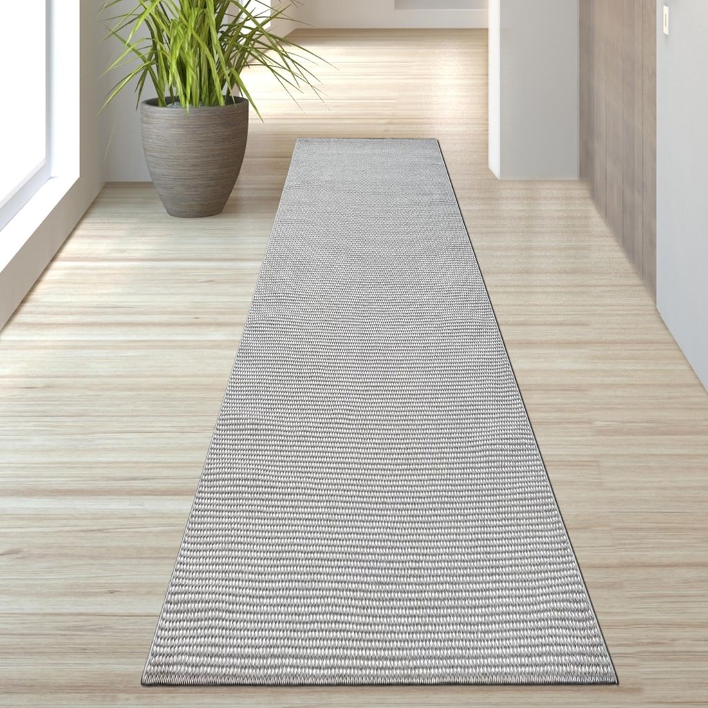 Wohnzimmer Niedrigflor Teppich Pflegeleicht mit modernem Design in grau Größe - 80 x 250 cm