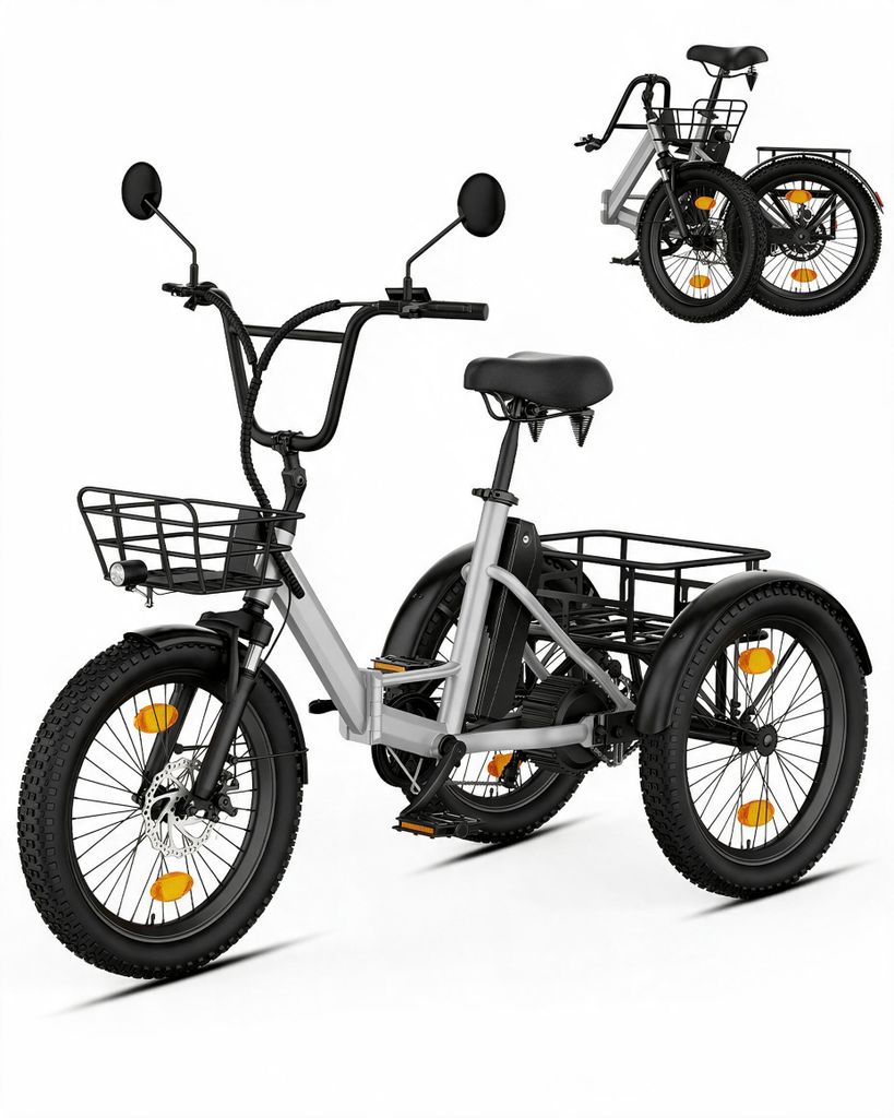 20" Fat Tire E-Bike Dreirad Klappbar, Elektro Lastenfahrrad Produktbild 