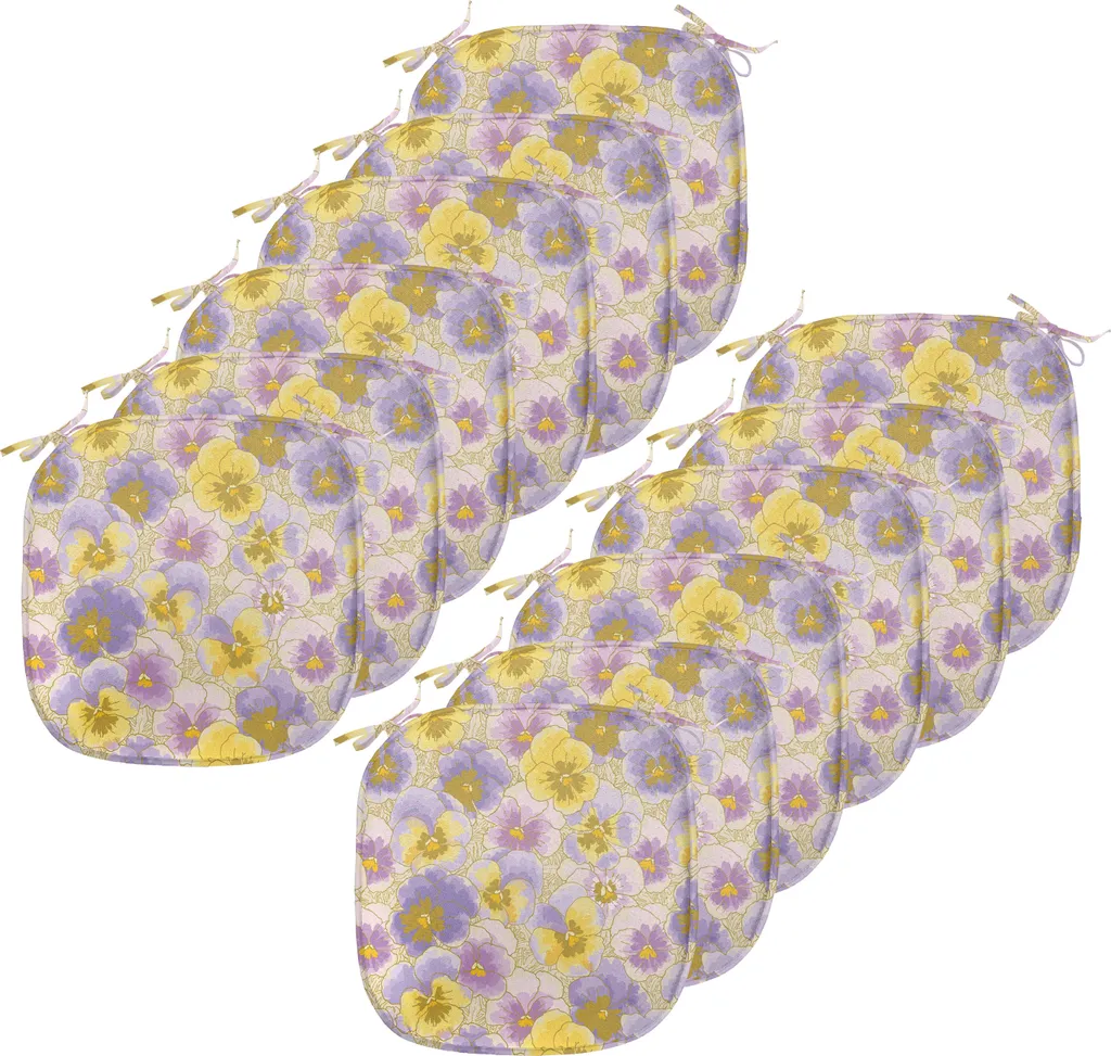 ABAKUHAUS Cuscini floreali per sedie da sala da pranzo, disegnati a mano Pansy Garden, cuscini decorativi impermeabili con cinturini per sedie da cucina, 40 cm x 40 cm - confezione da 12, lavanda viola giallo