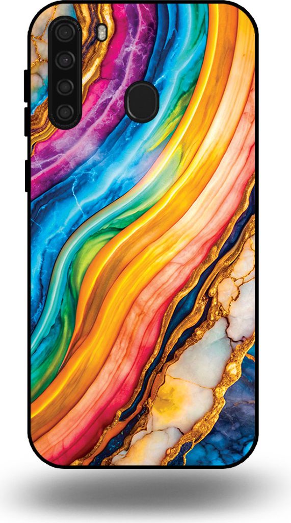 Smartphonica Handyhülle Geeignet für Samsung Galaxy A21 mit Regenbogen-Gold-Marmor-Druck - TPU-Hülle Regenbogen-Gold-Marmor-Design
