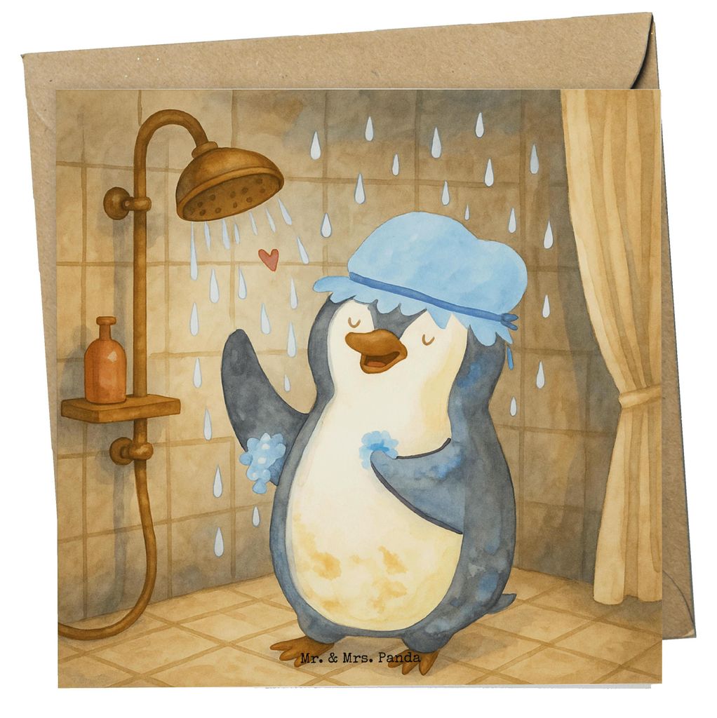 Mr. & Mrs. Panda Grußkarte Pinguin Duschen Design - Weiß - Geschenk, Singen, Neustart, Klappkarte, Glückwunschkarte, Dusche, Duschkonzert, doppe...