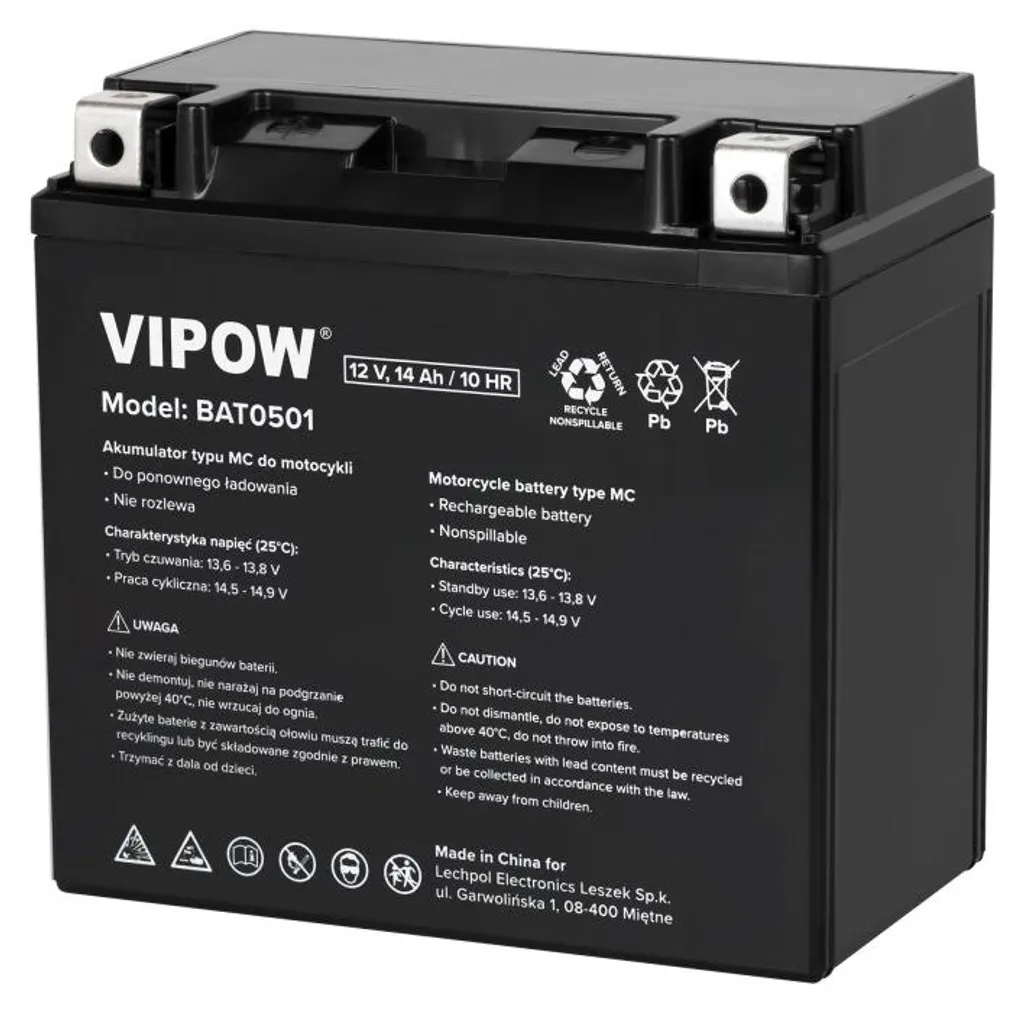 Batterie 12V 14Ah Vipow MC : Fini les Problèmes de Démarrage à Froid