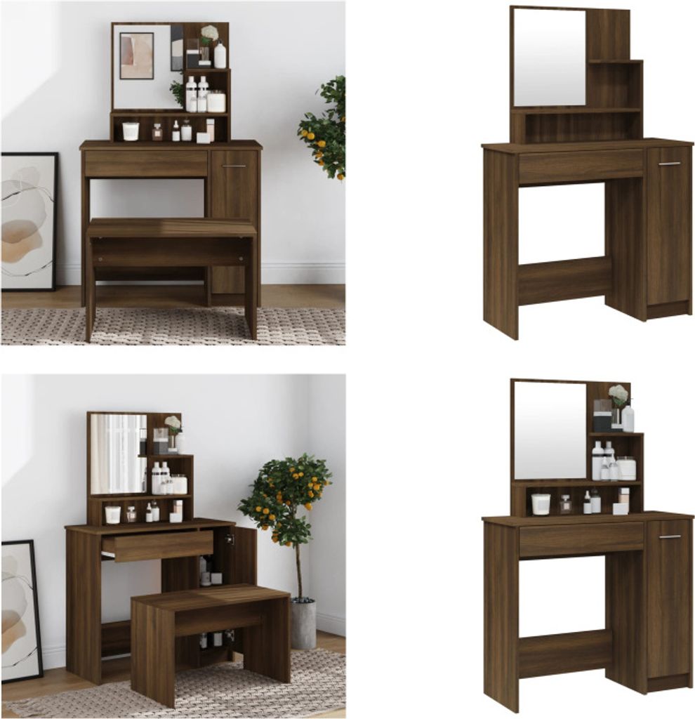 vidaXL Schminktisch mit Spiegel Braun Eichen Optik 86,5x35x136 cm - Schminktisch - Schminktische - Kosmetiktisch - Frisiertisch