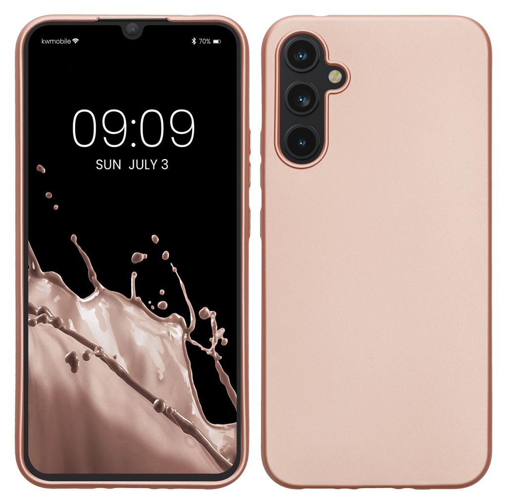 kwmobile Handyhülle für Samsung Galaxy A34 5G Hülle - Silikon Case metallisch schimmernd - Schutzhülle Cover - Metallic Rosegold