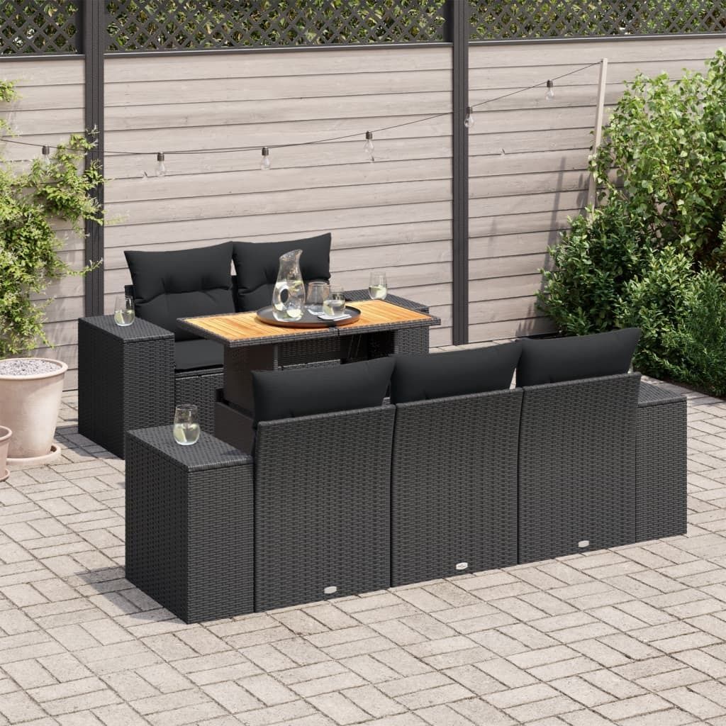 "Rabatt" 6-tlg. Garten-Sofagarnitur - mit sofa - mit Kissen Schwarz Poly Rattan - Lounge-Dining set CC12110