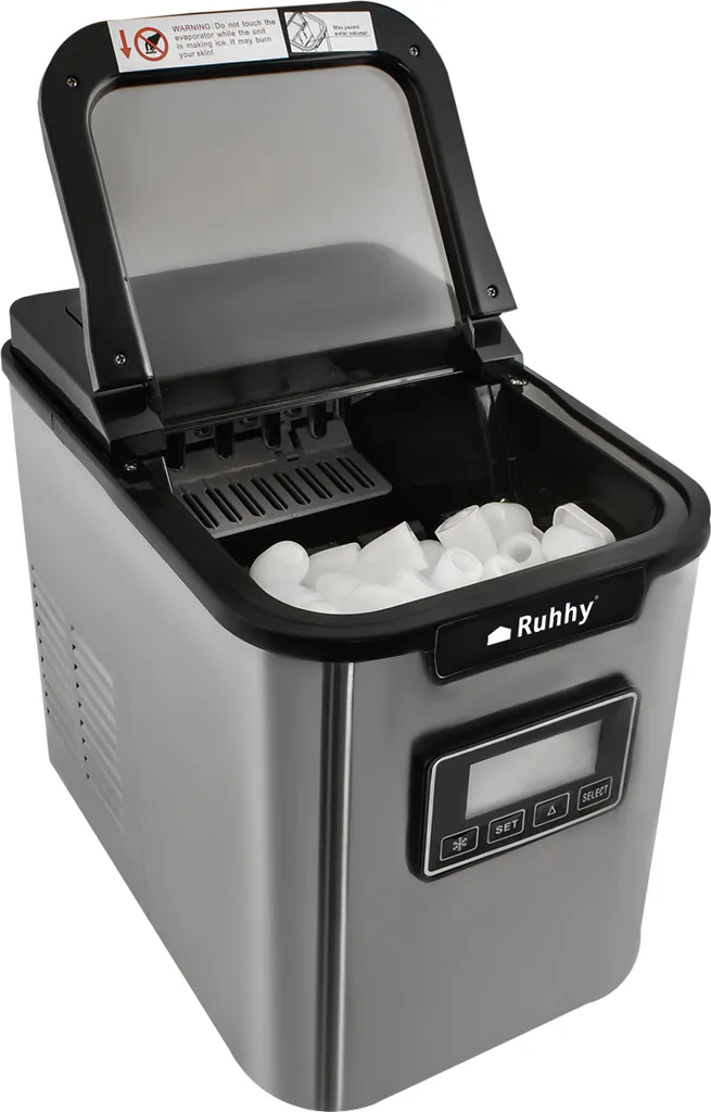 Macchina del Ghiaccio Acciaio Inox 12kg/24h - Cubetti Freschi in 6 Minuti