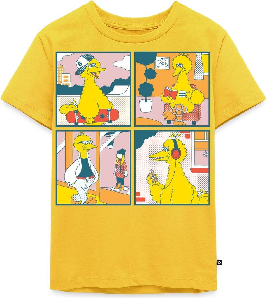 Spreadshirt Sesamstraße Bibo Comic Kacheln Kinder Premium T-Shirt, 134/140 (8 Jahre), Sonnengelb