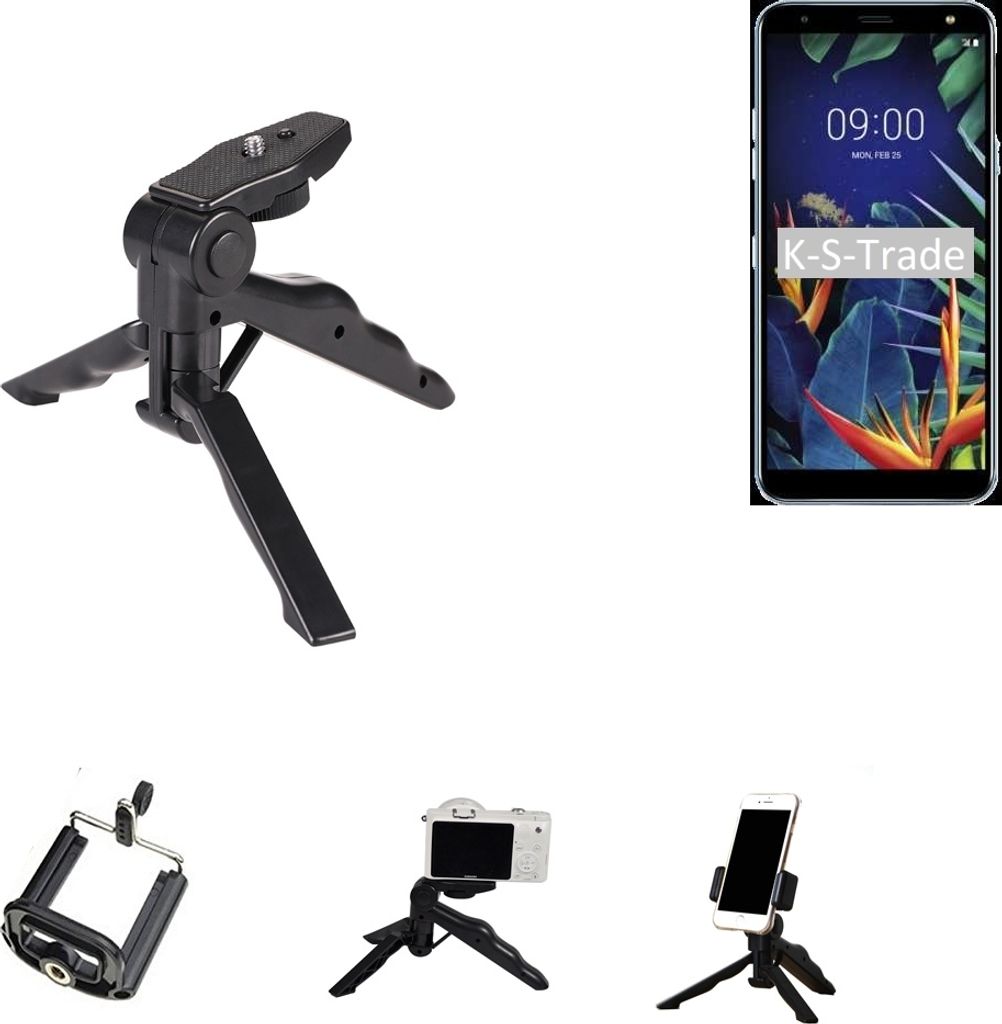 K-S-Trade Stativ Tisch-Ständer Dreibein Handy-Stativ Ständer kompatibel mit LG Electronics K40 Mini-Stativ Smartphone Tripod Handy-Stativ aus