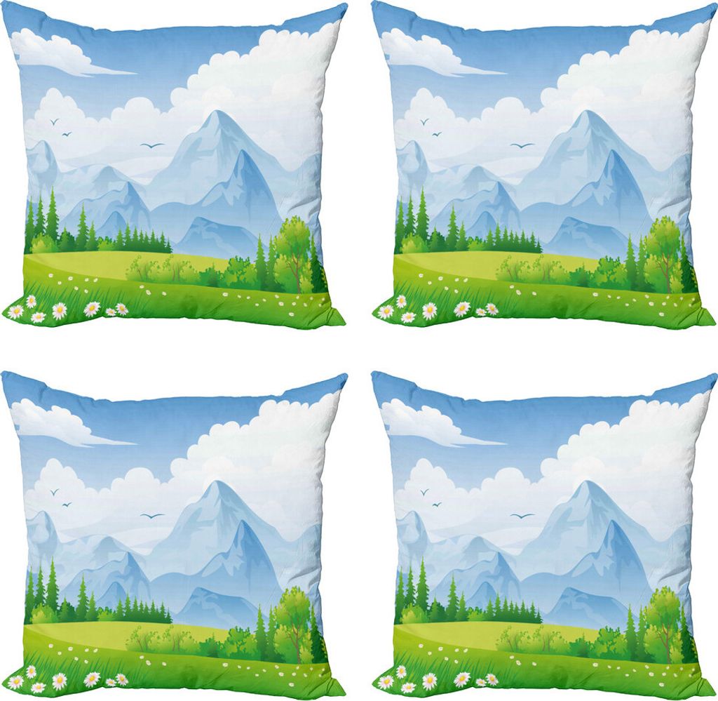 ABAKUHAUS Natur Kissenbezug Set (4 Stück), Sommer-Wiese mit Gänseblümchen, Moderner Doppelseitiger Digitaldruck, 45 cm x 45 cm, Lime Green Blass...