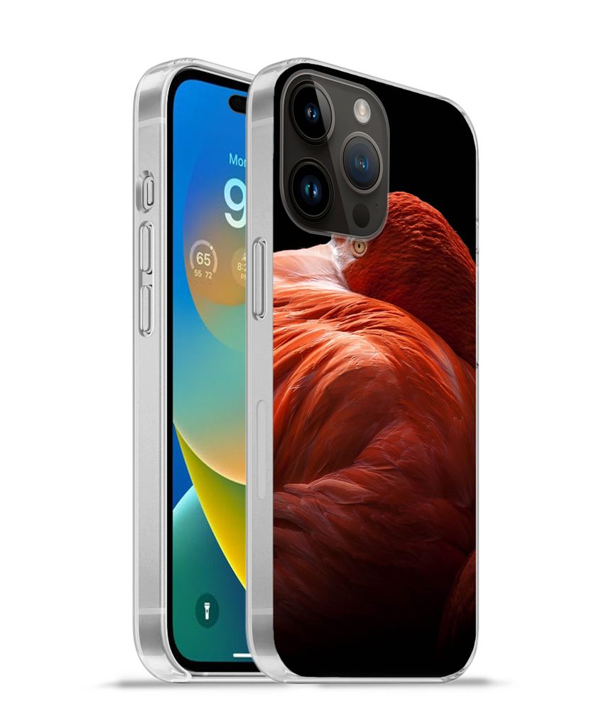 MuchoWow Handyhülle Schutzhülle Hülle für Apple iPhone 14 Pro Max Flamingo - Federn - Rosa Silikon Softcase Handy Hülle - Hardcover