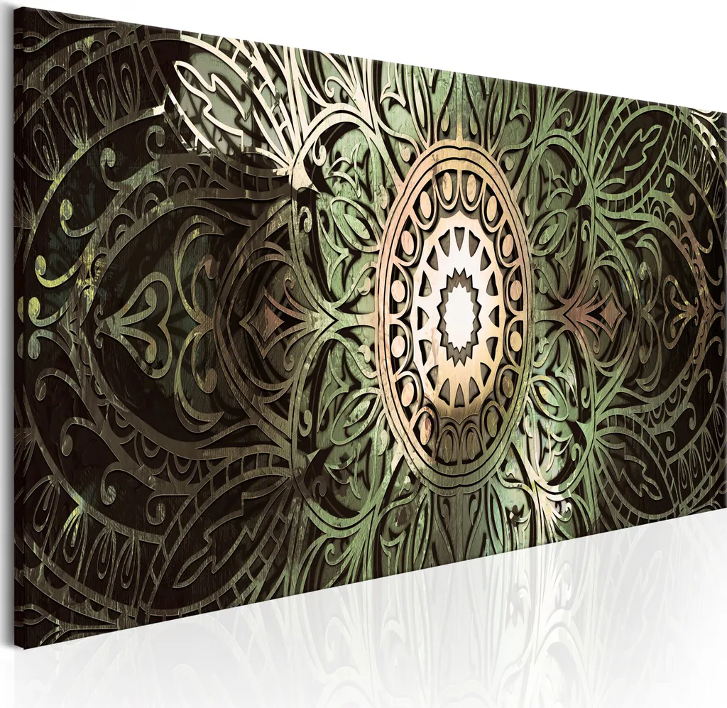 Quadro su tela italiano - Mandala di smeraldo 120x40 cm Oriente f-A-0590-b-c