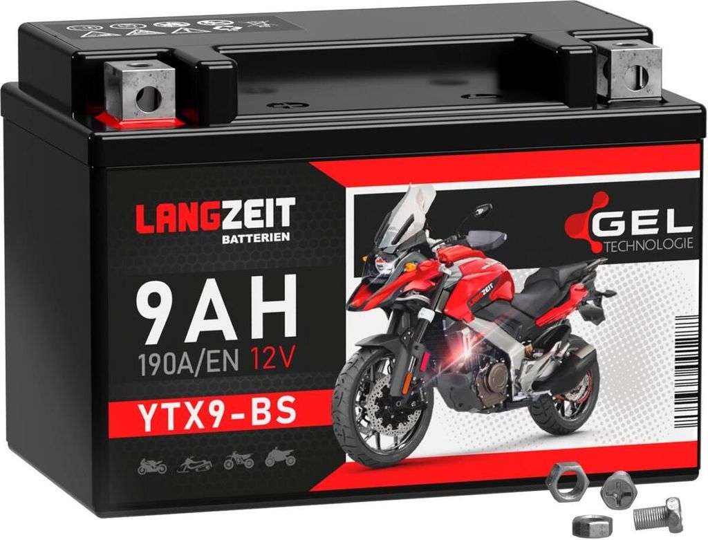 Langzeit Gel Motorradbatterie YTX9-BS 9Ah 12V