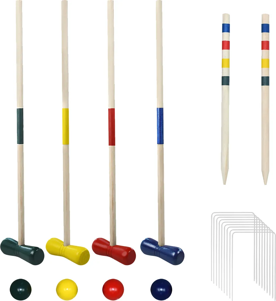 Jeu de Croquet pour 4 Joueurs en Bois Robuste avec Accessoires Complets