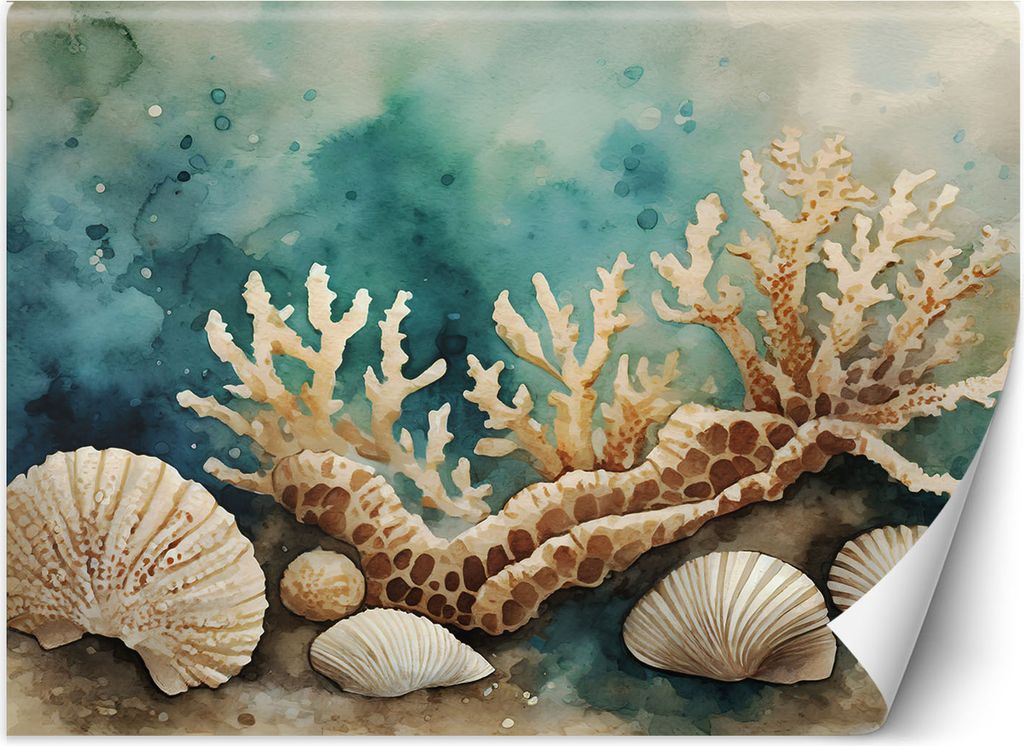 Vlies fototapete muscheln und seesterne türkis 350x245 cm Feeby Blau inkl. Kleber einfache Montage