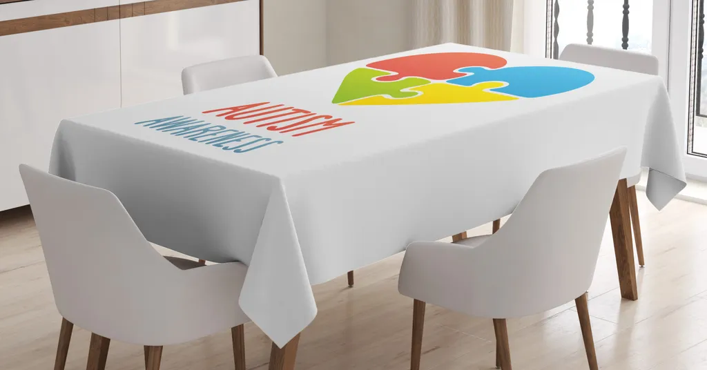 ABAKUHAUS Tovaglia per autismo, puzzle a forma di cuore Speranza, facile da pulire Lavabile Resistente allo sporco e con colori chiari Stampa di alta qualità, 140 x 200 cm, multicolore