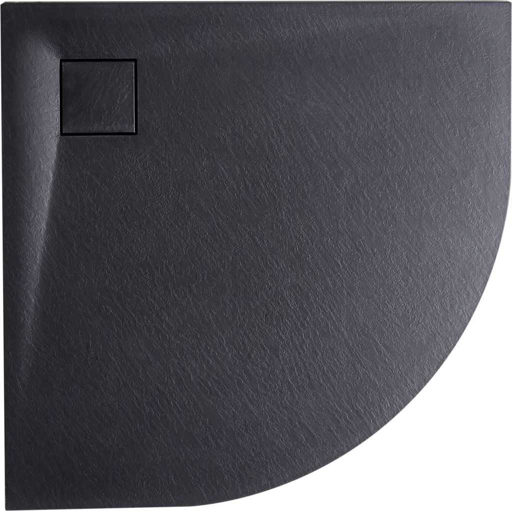 BELIANI Duschwanne Schwarz SMC-Masse Steinoptik Flach Halbrund 80x80 cm mit Eckablauf Ablaufgarnitur Ablaufrinne Schürze 3 cm Hoch Duschtasse