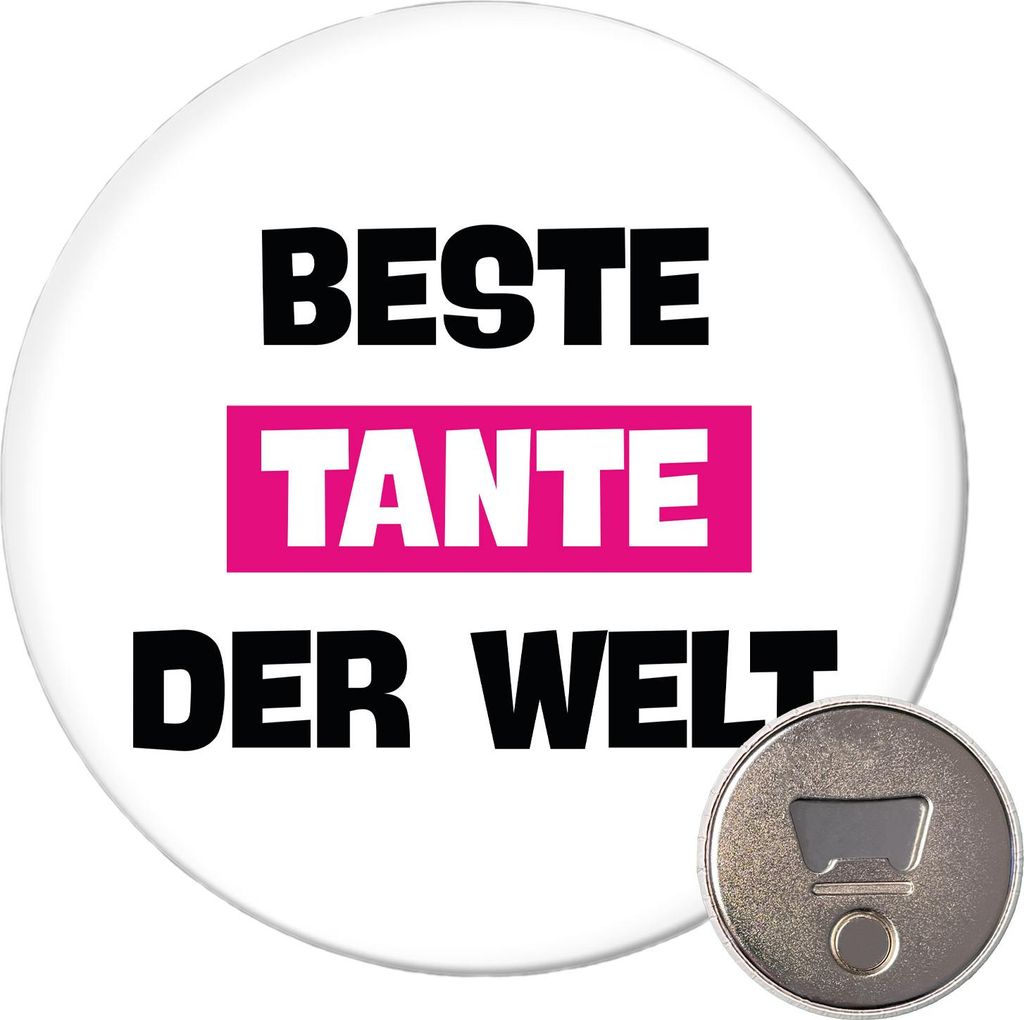 Huuraa Magnet Beste Tante der Welt 59mm Kühlschrankmagnet rund Flaschenöffner Geschenkidee