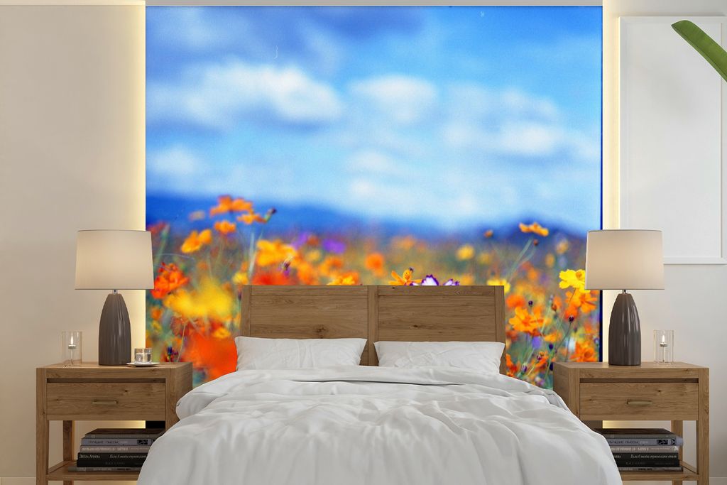 MuchoWow Fototapete für Wohnzimmer oder Schlafzimmer Wandtapete Vinyl Motivtapete Kosmos - Farben - Frühling - 240x240 cm - Schlafzimmer-Tapete