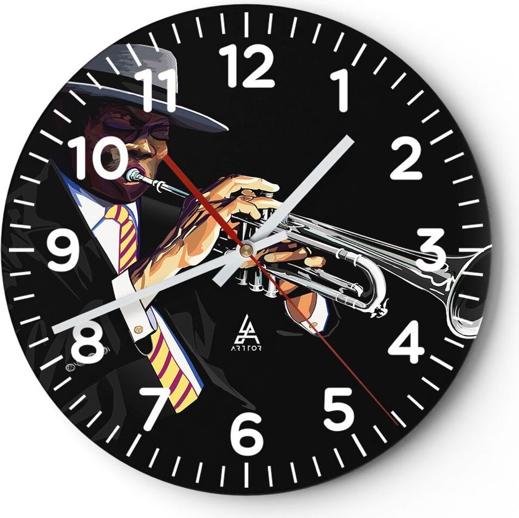 Wanduhr - Rund - Glasuhr - Jazz Musik Musiker - 40x40cm - Schleichendes Uhrwerk - Lautlos - zum Aufhängen bereit - Dekoration Modern - Wanddekorat...