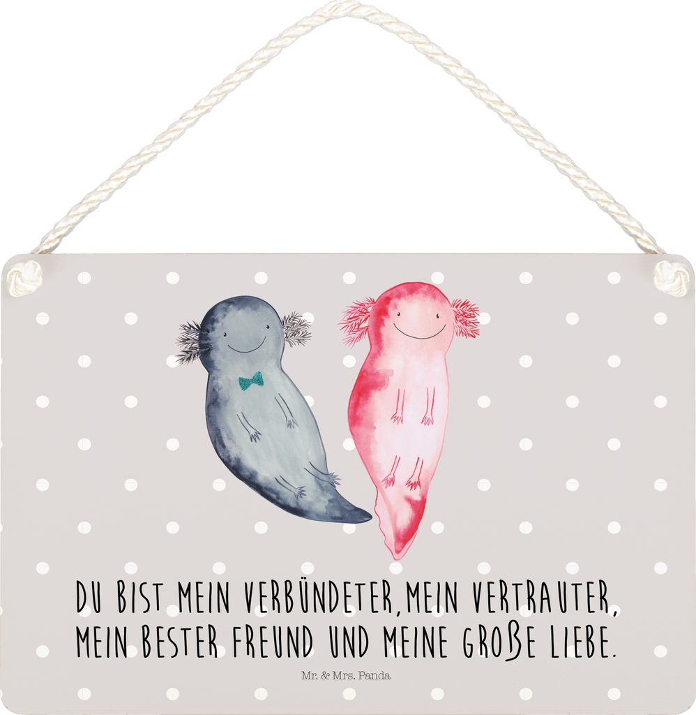 Mr. & Mrs. Panda Schild Axolotl Freundin DIN A5 - Grau Pastell - Geschenk, Deko Wandbild, Liebe, Valentinstag, Türschild, holzbild, Holz, wandtafel