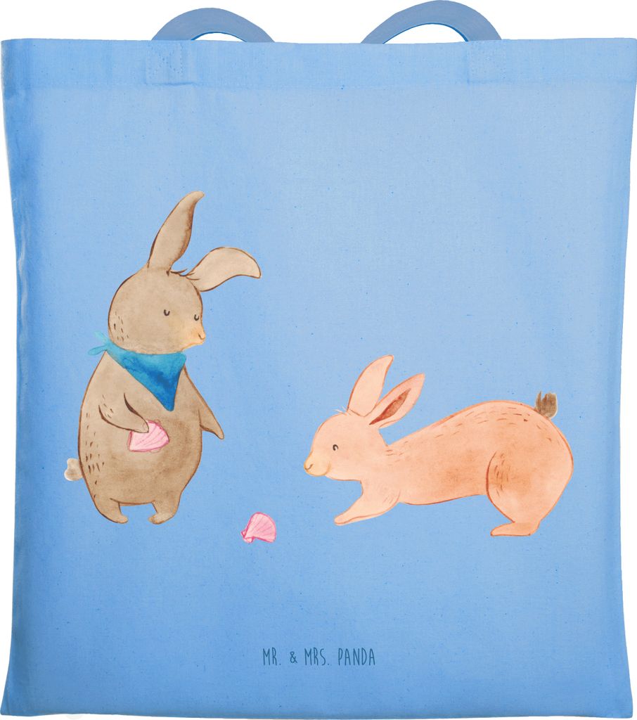 Mr. & Mrs. Panda Tote Bag Hasen Muschel - Sky Blue - Geschenk, Uni Tasche, canvas, Laptoptasche, Freundin, Urlaub, Jutebeutel, Muttertag, Muscheln,...