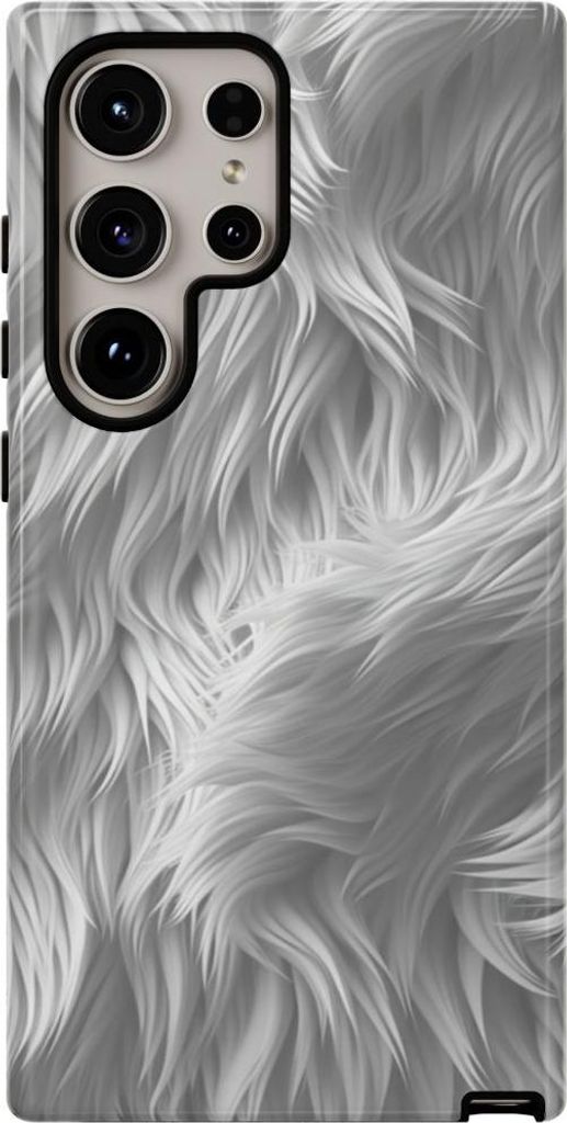 Glänzendes Design mit weißer Fellstruktur – Hülle Kompatibel mit Samsung Galaxy S24 Ultra