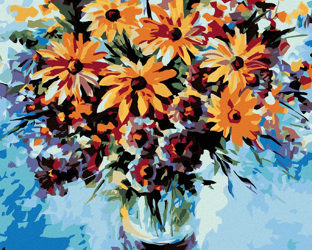 Diamondi - Diamond painting - WILDBLUMEN UND BLAUER HINTERGRUND, 40X50 cm, mit Keilrahmen (bereits gespannt)