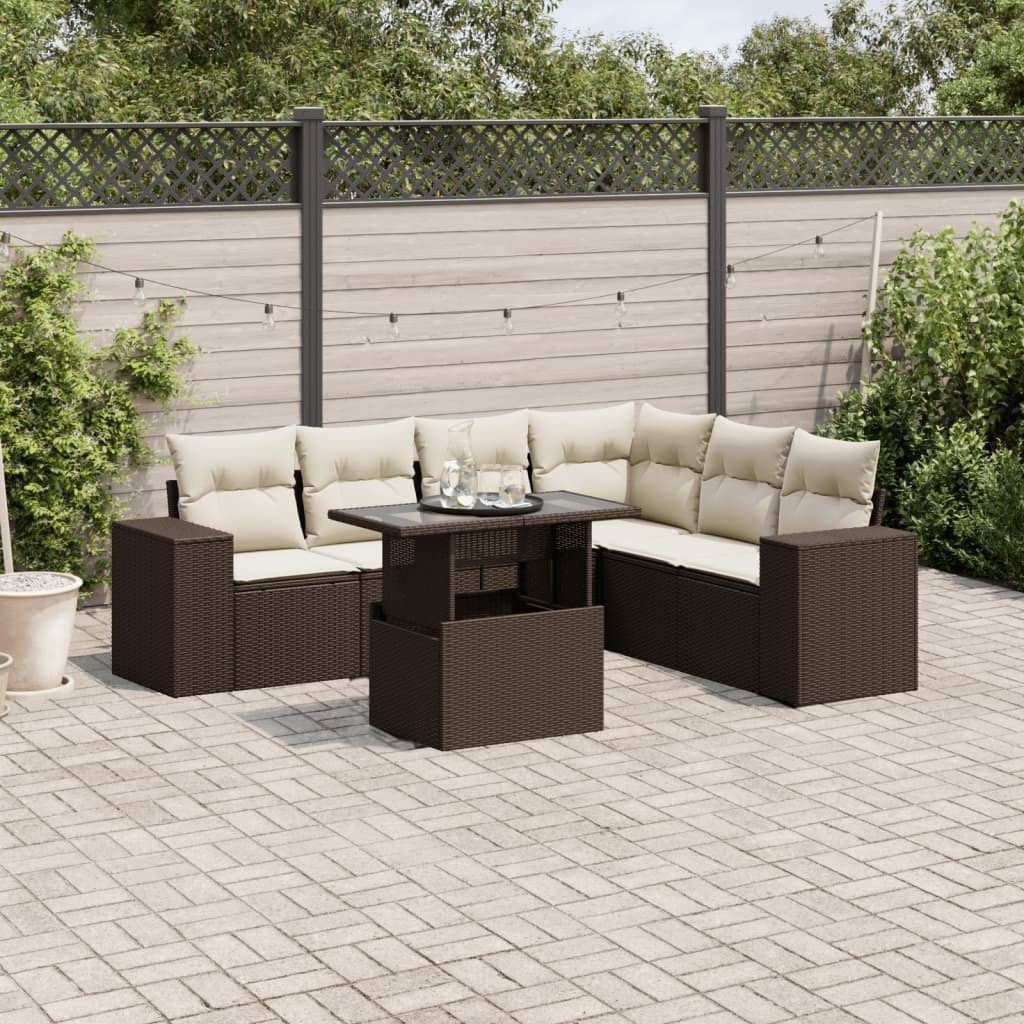 Maison Exclusive - 7-tlg. Garten-Sofagarnitur mit Kissen Braun Poly Rattan