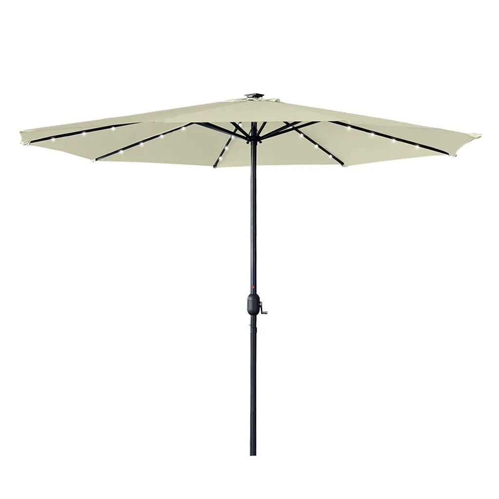 Parasol pour Balcon et Terrasse 350cm Beige avec LED et Manivelle