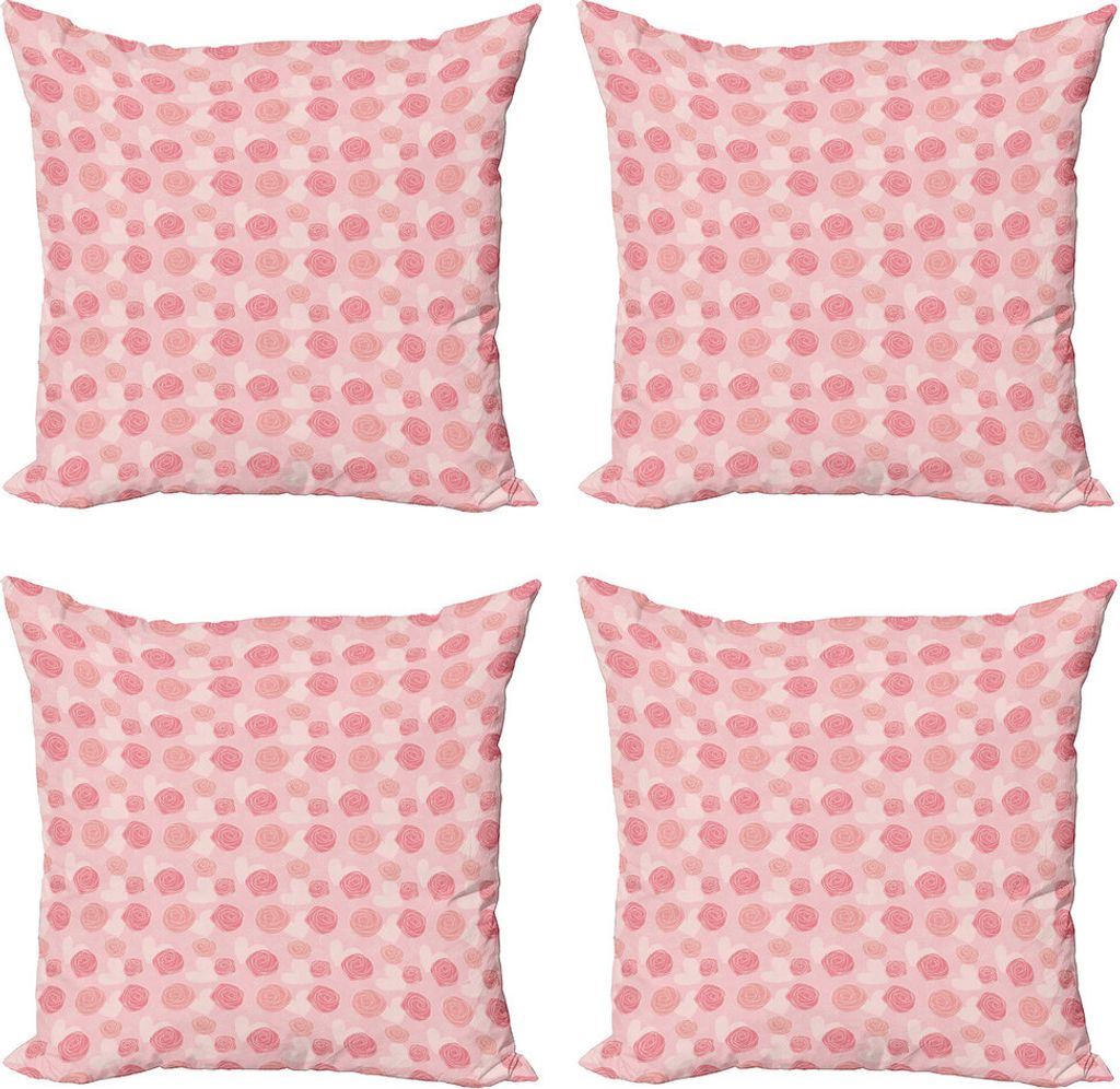 ABAKUHAUS Vintage Rose Kissenbezug Set (4 Stück), Gracious Blumen-Kunst, Moderner Doppelseitiger Digitaldruck, 40 cm x 40 cm, Rose Pastellrosa Blush