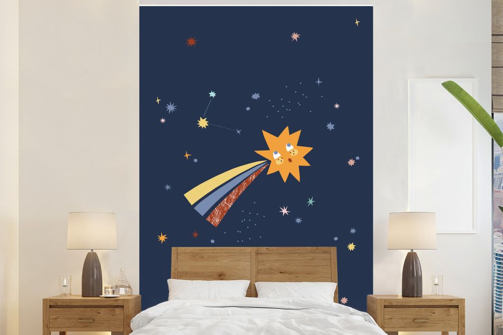 MuchoWow Fototapete für Wohnzimmer oder Schlafzimmer Wandtapete Vinyl Motivtapete Stern - Kinder - Weltraum - 195x300 cm - Das Hintergrundbild