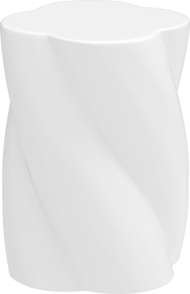 A white ceramic stool with a twisted design.