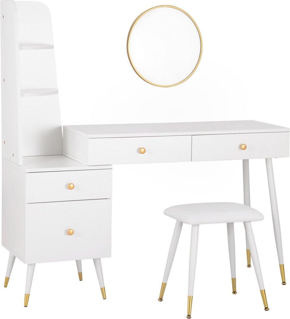 Happyment Schminktisch Diva – Mit Spiegel und Hocker – Weiß – Für Kinder und Erwachsene – Make-up Tisch