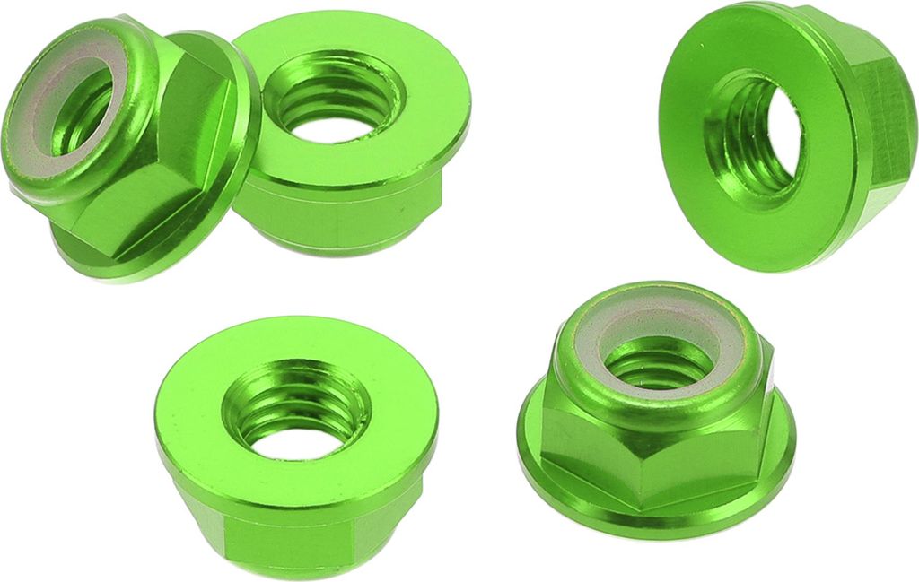 5 Stück M6 Auto-Flanschmuttern aus Aluminiumlegierung, Kunststoff-Gummiring Flachsechskant-Flanschmuttern Rutschfeste Flanschmutter Grüner Gummir...