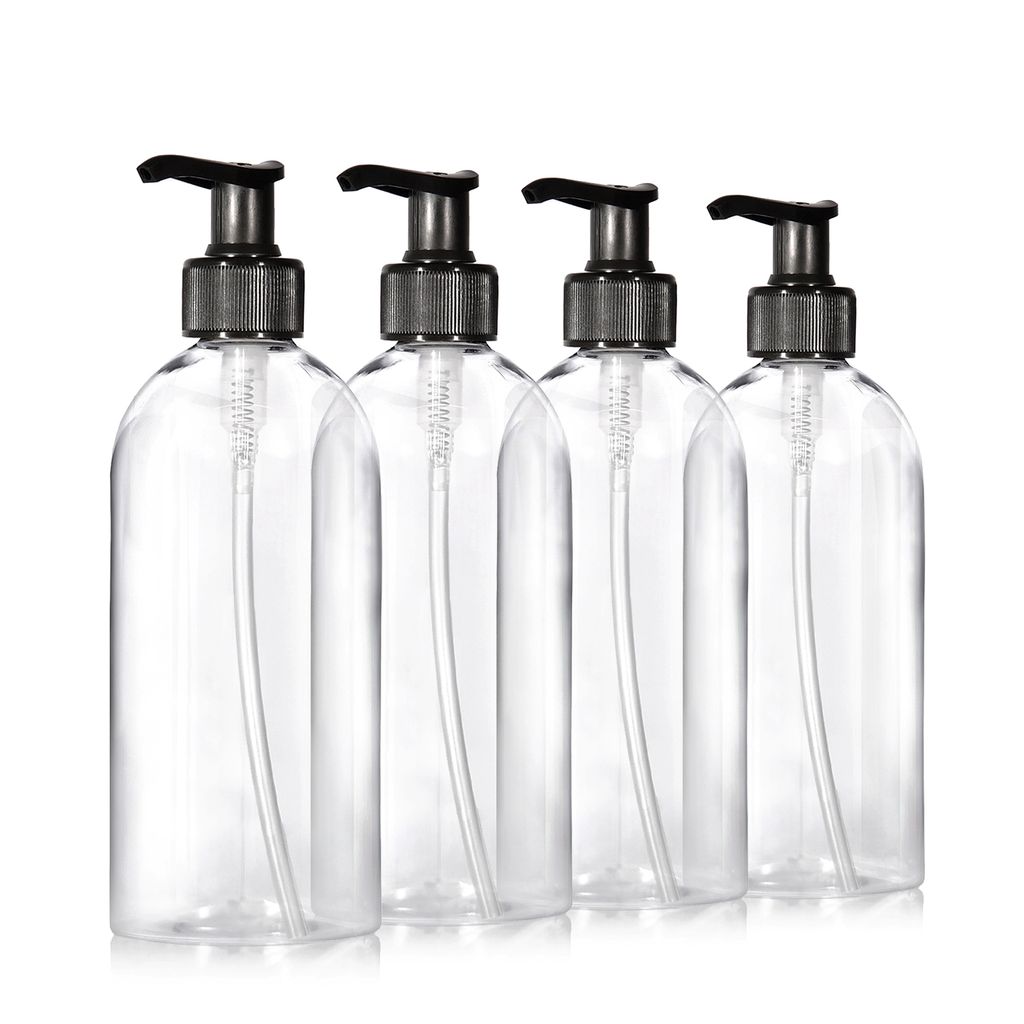 Oputec 4 x 500ml Seifenspender aus Kunststoff + Etiketten: Shampoo Flaschen zum Befüllen als Duschgel Spender, Pumpspender, Pumpflasche - Küche B...