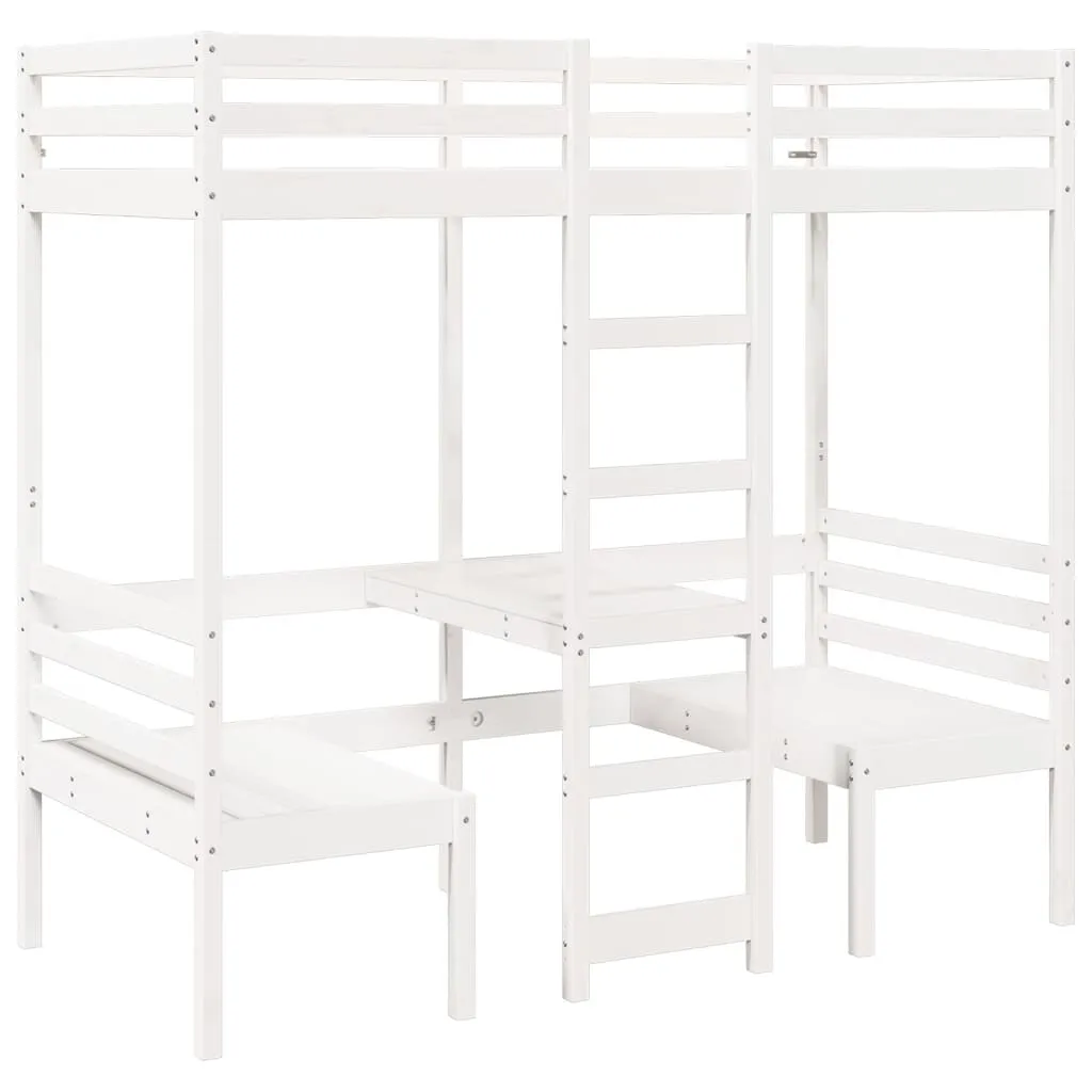Solution petite chambre : lit surélevé 80x200 blanc bureau et chaises
