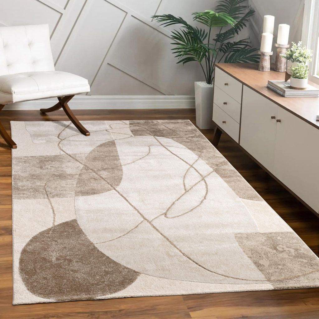 Teppich Wohnzimmer Kurzflor Blätter Floral Regenbogen Produktbild 