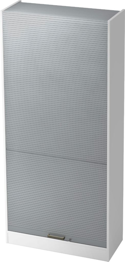 bümö Rollladenschrank office - 5 Ordnerhöhen - Griff: Streifengriff (Kunststoff), Nachbildung: Weiß/Silber