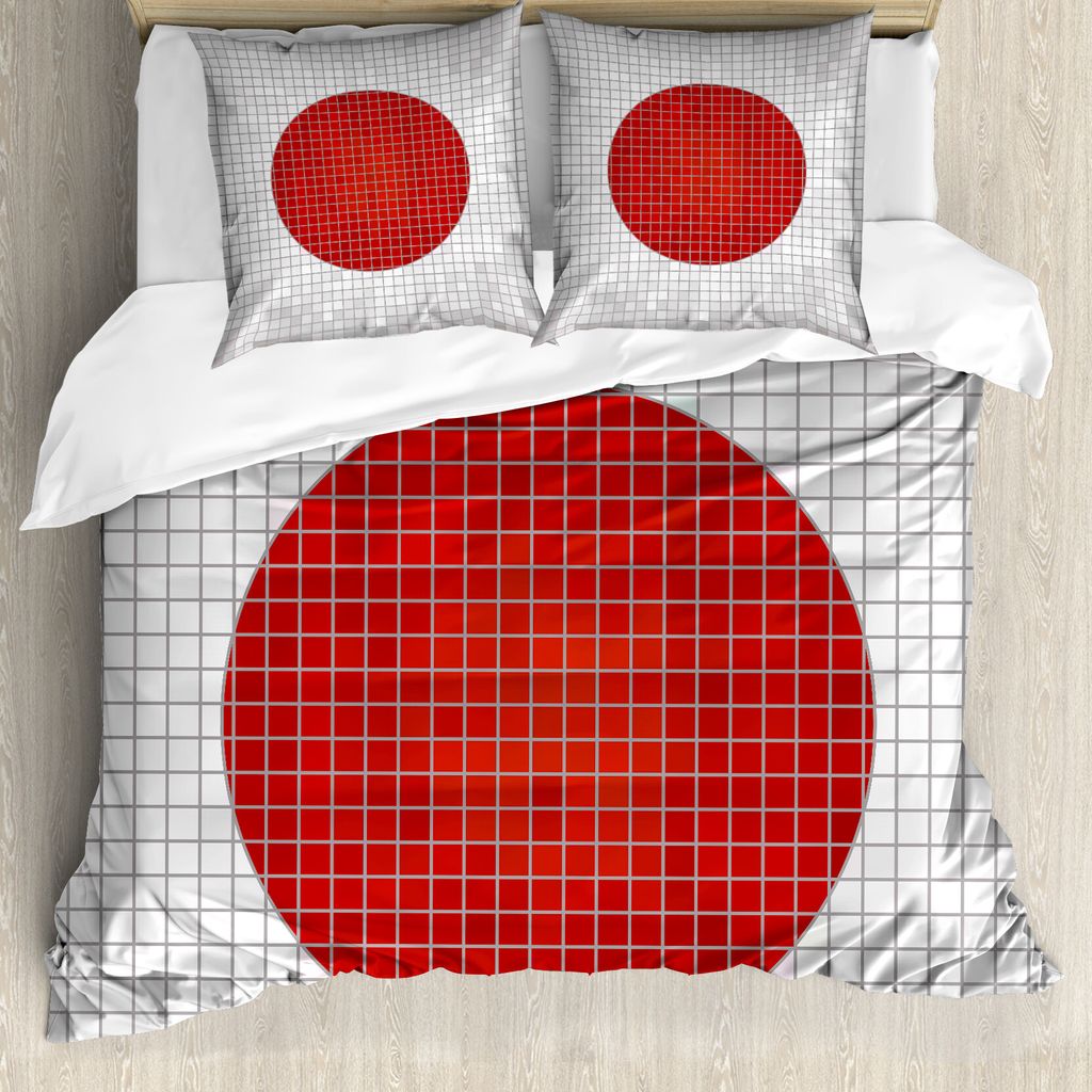 ABAKUHAUS Abstrakt Bettbezug, Mosaik-Flagge von Japan, Milbensicher Allergiker geeignet mit Kissenbezügen, 200 cm x 200 cm - 80 x 80 cm, Pale Grau...