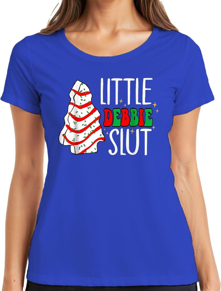 LITTLE DEBBIE SLUT Weihnachten frech lustig Geschenk Cookie Retro Damen T-Shirt, Blau, S