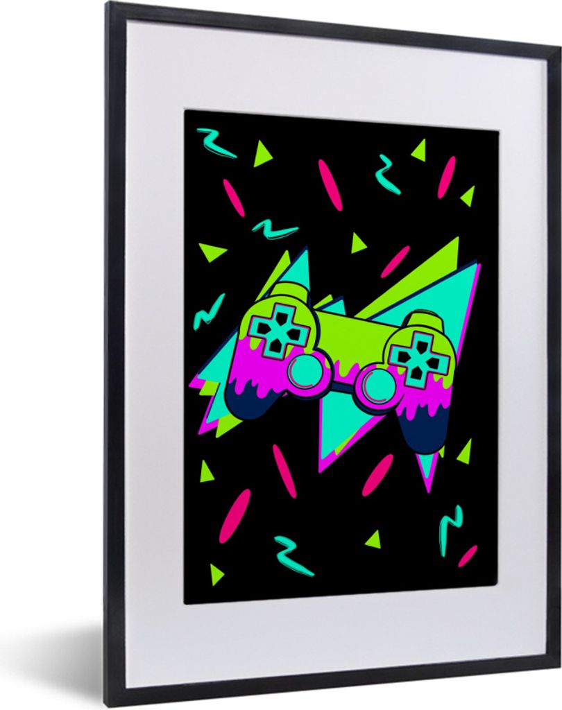 MuchoWow MuchoWow Gerahmtes Poster Gaming - Controller - Schwarz 30x40 cm - Poster mit zchwarzem Bilderrahmen - Wandposter Schlafzimmer